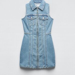 Zara Den TRF Dress Light Blue Zip-Front Dress